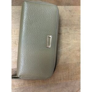 Toscano Wallet Womens OS Taupe Leather Zip Around Continental Pebbled Italy